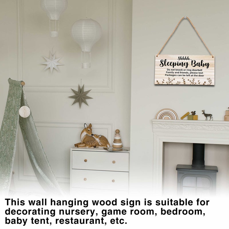 Ycyfckdr Baby Sleeping Sign  Wooden Decorative Sign  Rustic  5x10 Inches  Brown  Beige  Rectangular  Floral  Hanging - Image 3